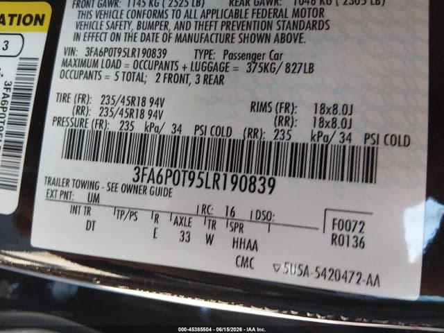 2020 FORD FUSION SE 9