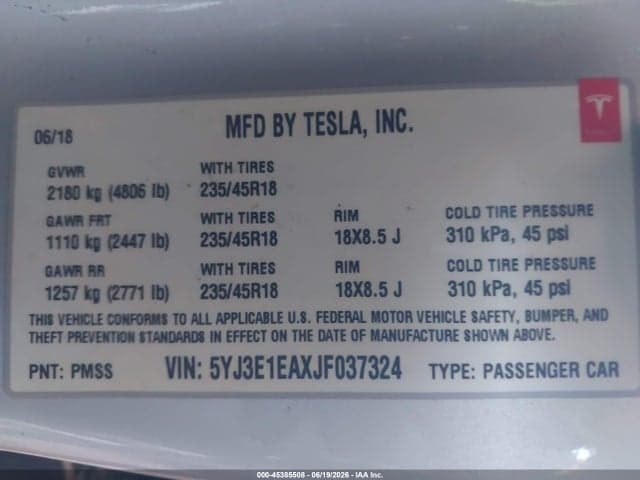 2018 TESLA MODEL 3 9