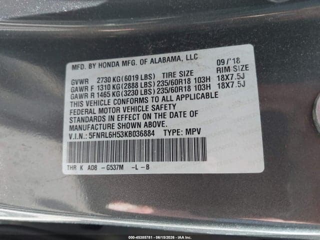 2019 HONDA ODYSSEY EX 9