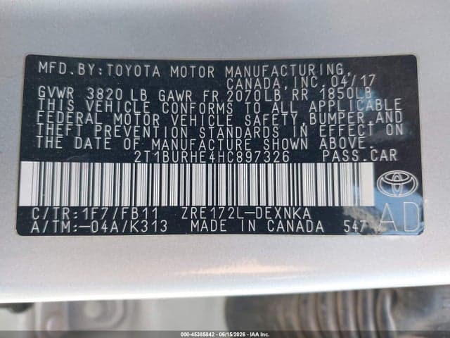 2017 TOYOTA COROLLA LE 9
