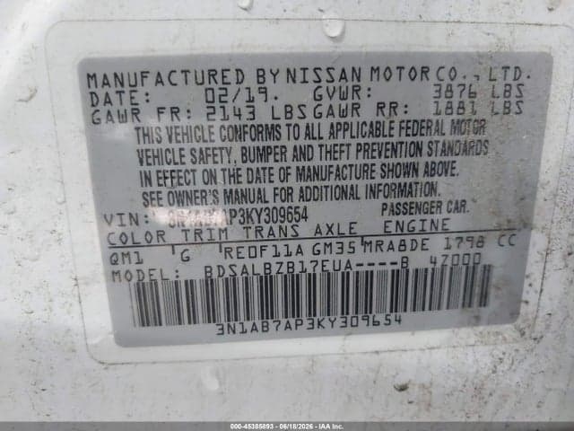 2019 NISSAN SENTRA S 9