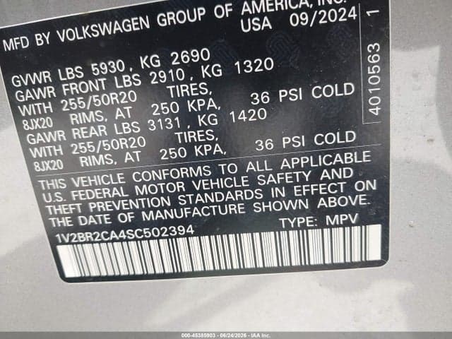 2025 VOLKSWAGEN ATLAS 2.0T SEL 9
