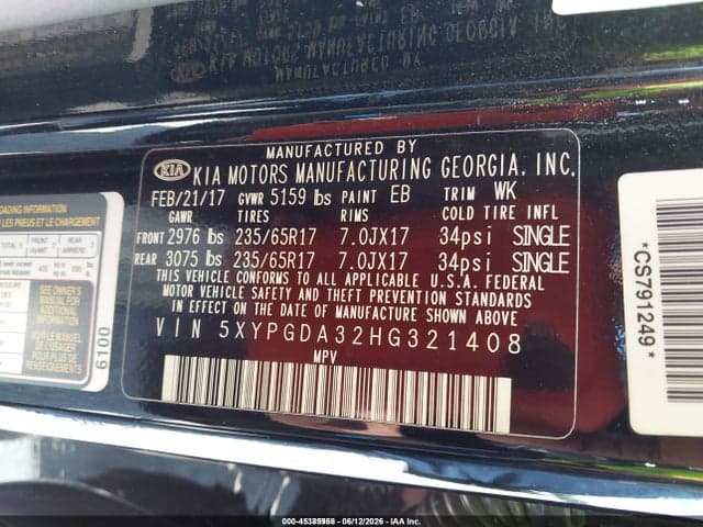 2017 KIA SORENTO 2.4L LX 9