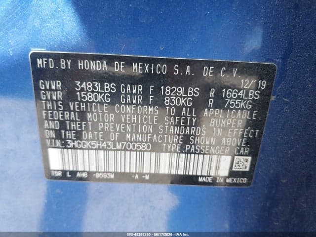 2020 HONDA FIT LX 9