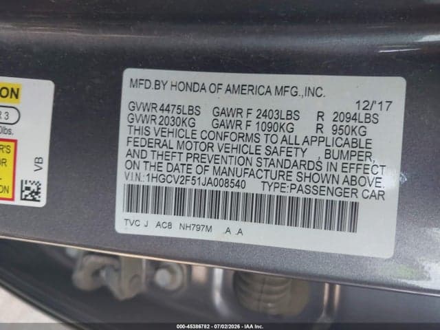 2018 HONDA ACCORD EX-L 2.0T 9