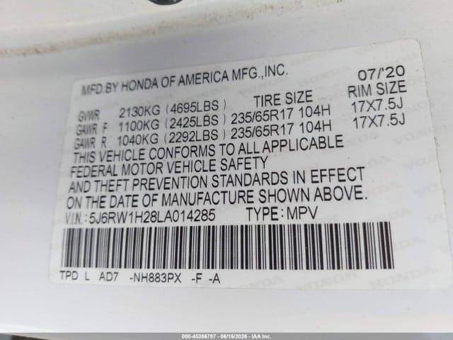 2020 HONDA CR-V 2WD LX 9