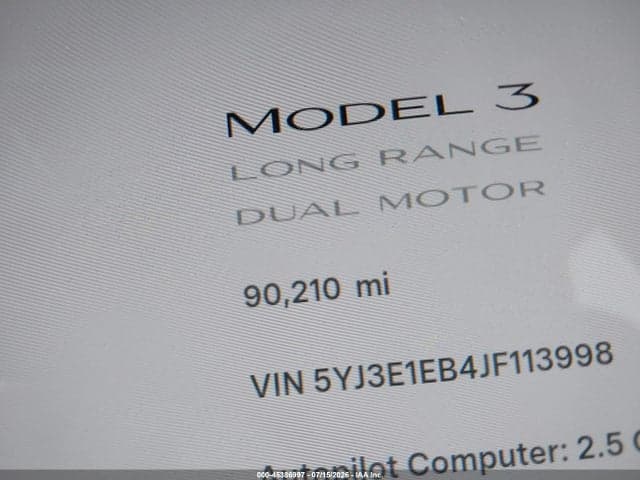 2018 TESLA MODEL 3 LONG RANGE/PERFORMANCE 15