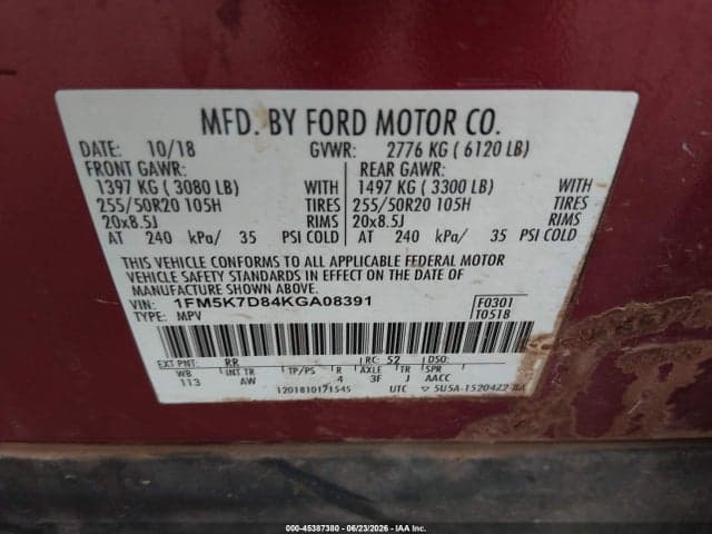 2019 FORD EXPLORER XLT 9