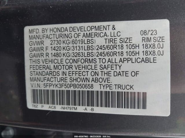2023 HONDA RIDGELINE RTL 9