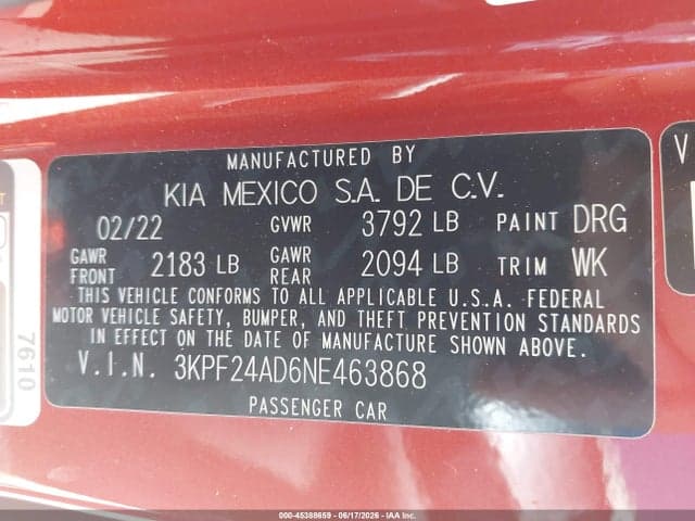 2022 KIA FORTE LXS 9
