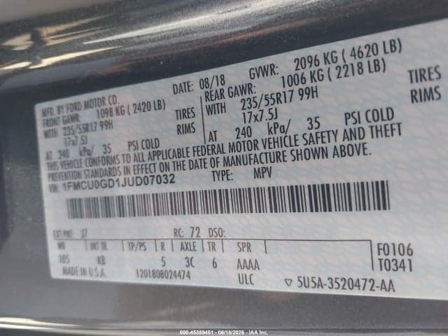 2018 FORD ESCAPE SE 9