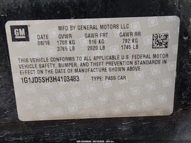2017 CHEVROLET SONIC LT AUTO 10