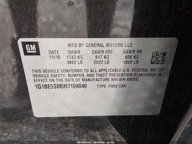 2017 CHEVROLET CRUZE LT AUTO 9