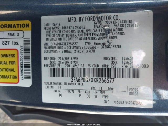 2019 FORD FUSION S 9