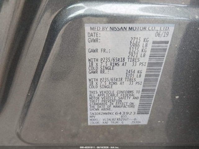 2019 NISSAN PATHFINDER S 9