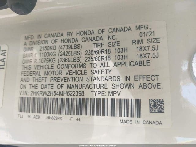 2021 HONDA CR-V AWD EX 9