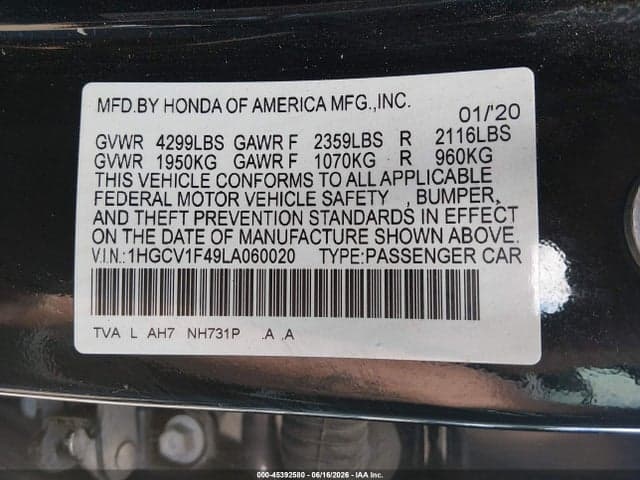 2020 HONDA ACCORD EX 9