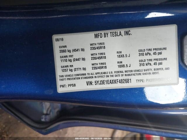 2019 TESLA MODEL 3 LONG RANGE/MID RANGE/STANDARD RANGE/STANDARD RANGE PLUS 9