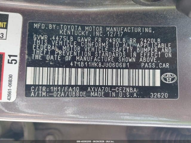 2018 TOYOTA CAMRY LE 9