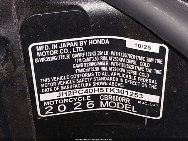 2026 HONDA CBR600 RR 10