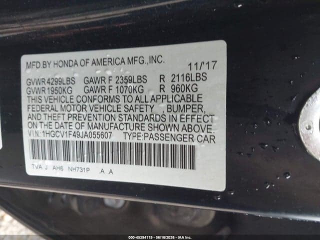 2018 HONDA ACCORD EX 9