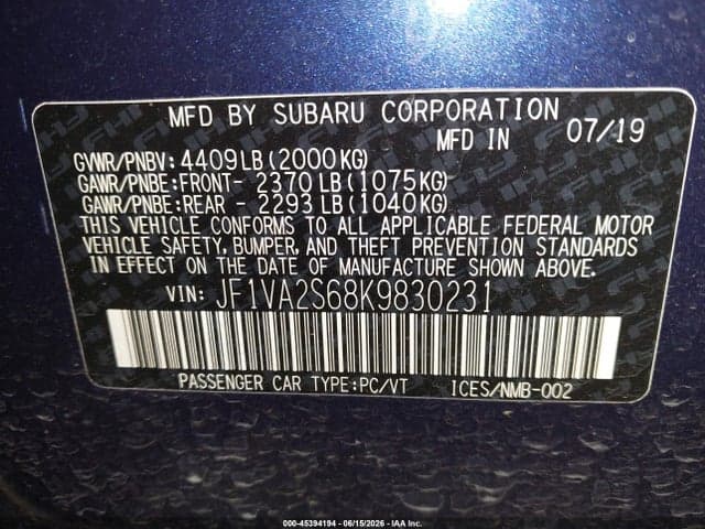 2019 SUBARU WRX STI 9
