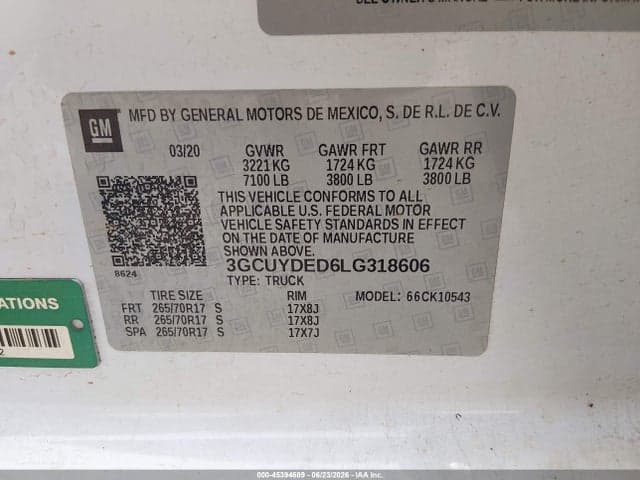 2020 CHEVROLET SILVERADO 1500 4WD SHORT BED LT 9