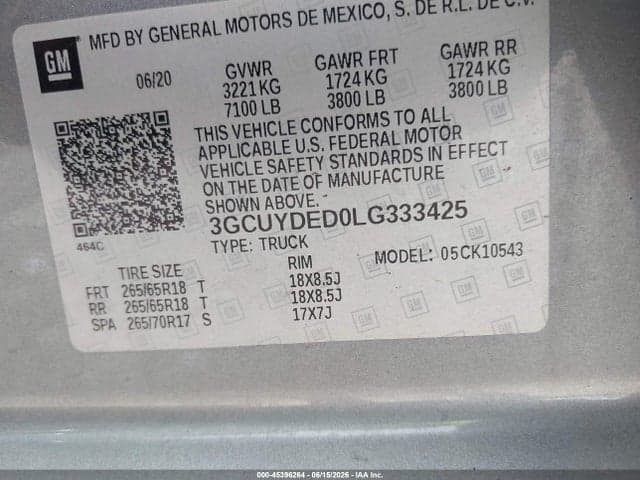 2020 CHEVROLET SILVERADO 1500 4WD SHORT BED LT 9