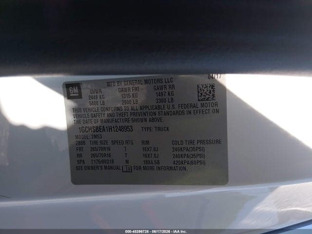 2017 CHEVROLET COLORADO 2WD WT 8