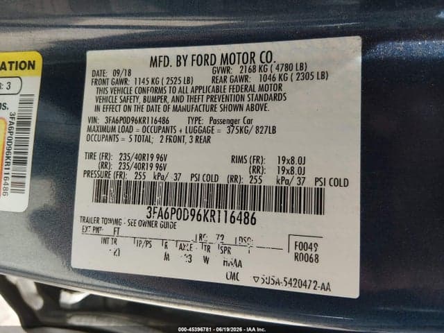 2019 FORD FUSION TITANIUM 9