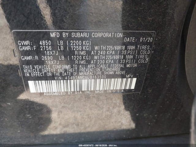 2020 SUBARU OUTBACK LIMITED 9
