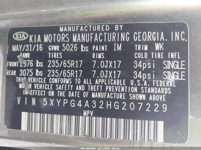 2017 KIA SORENTO 2.4L LX 9