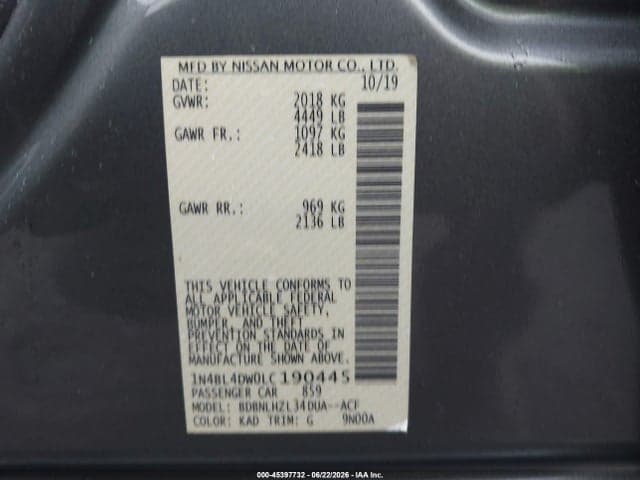 2020 NISSAN ALTIMA SV INTELLIGENT AWD 9