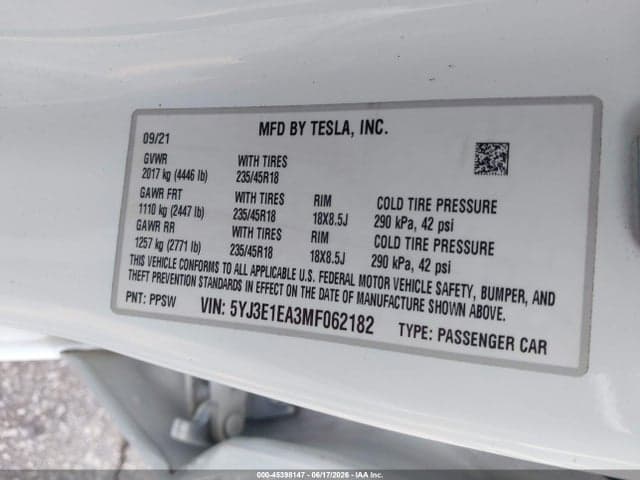 2021 TESLA MODEL 3 STANDARD RANGE PLUS REAR-WHEEL DRIVE 9