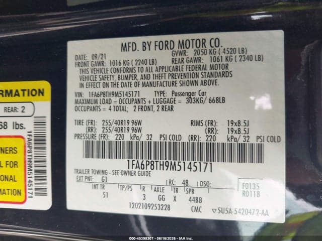 2021 FORD MUSTANG ECOBOOST PREMIUM FASTBACK 9