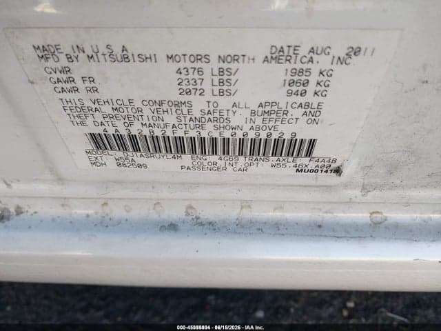 2012 MITSUBISHI GALANT FE 9
