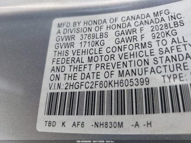 2019 HONDA CIVIC LX 9