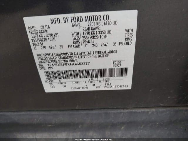 2017 FORD EXPLORER LIMITED 9