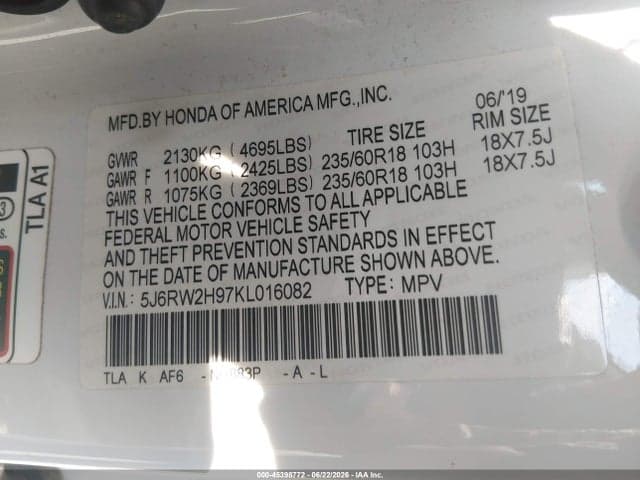 2019 HONDA CR-V TOURING 9