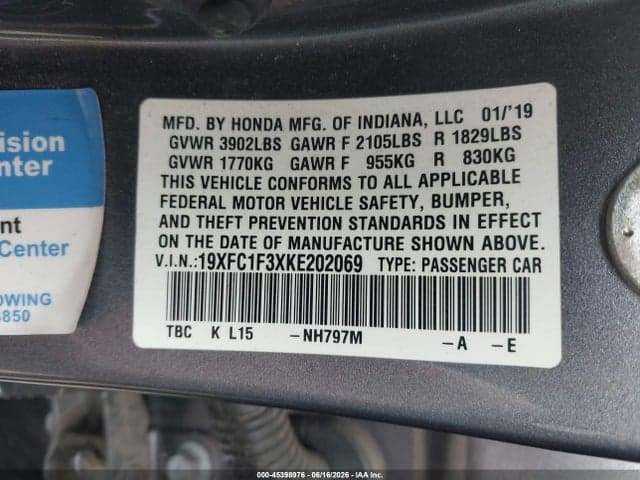 2019 HONDA CIVIC EX 9