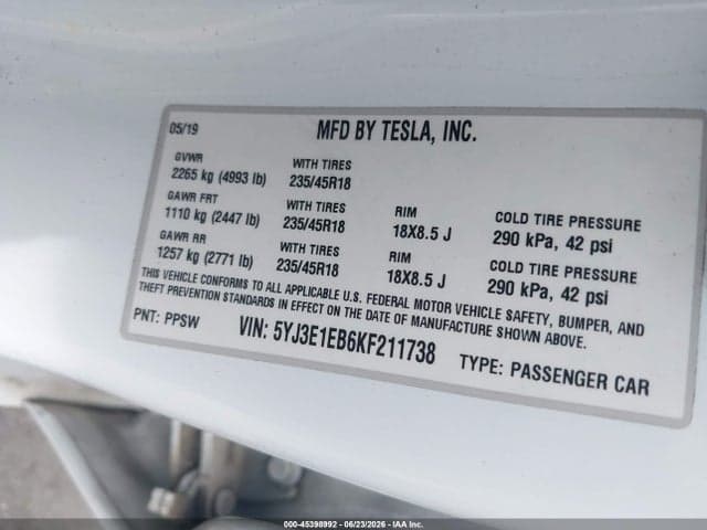 2019 TESLA MODEL 3 LONG RANGE/PERFORMANCE 9