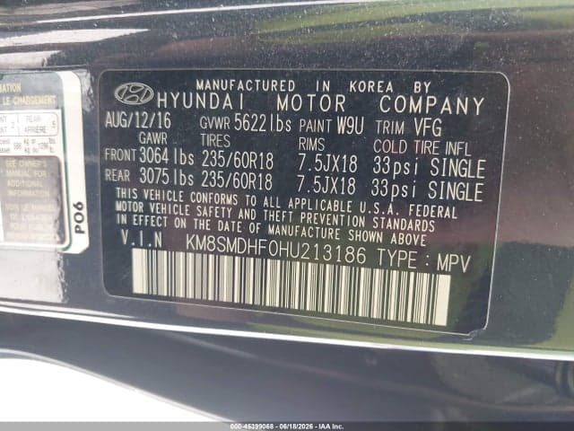 2017 HYUNDAI SANTA FE SE 9