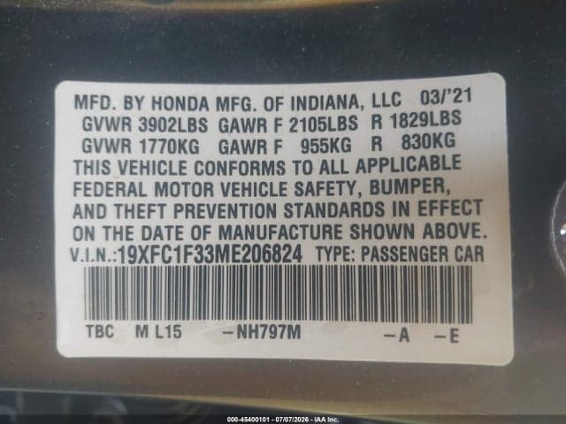 2021 HONDA CIVIC EX 9