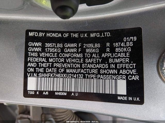 2019 HONDA CIVIC EX 9