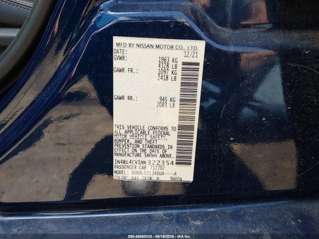 2022 NISSAN ALTIMA SR FWD 9