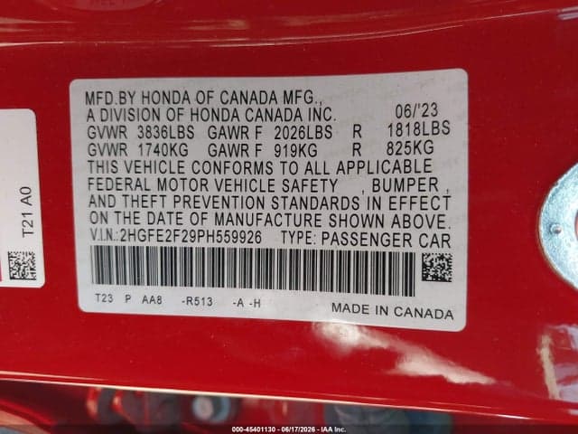 2023 HONDA CIVIC LX 9