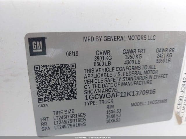 2019 CHEVROLET EXPRESS 2500 WORK VAN 9