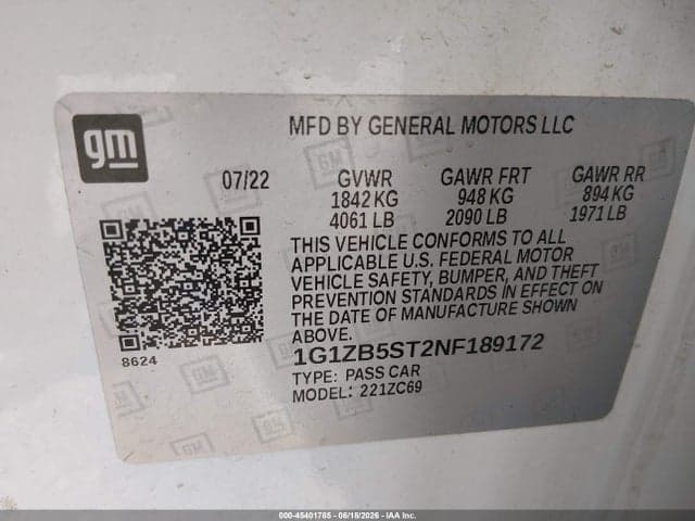 2022 CHEVROLET MALIBU FWD LS 9