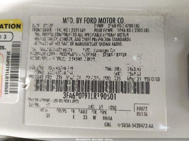 2020 FORD FUSION SE 9
