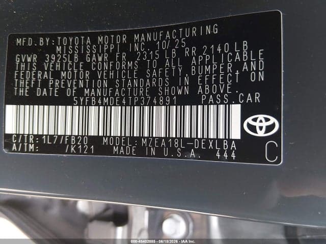 2026 TOYOTA COROLLA LE 9